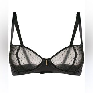 maison close polka dot bandeau ruched Black Bra Sexy Sheer Detail sz 34D